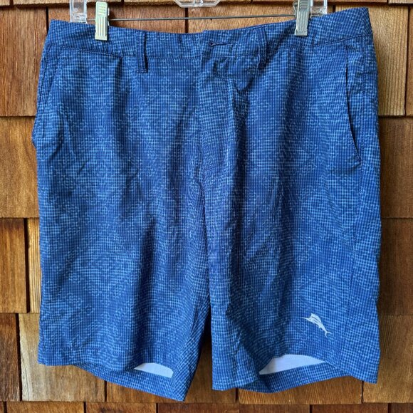 EUC Tommy Bahama Blue Cayman Geo De Mayo 9-Inch Hybrid Board Shorts in Men's 34 - Picture 1 of 13